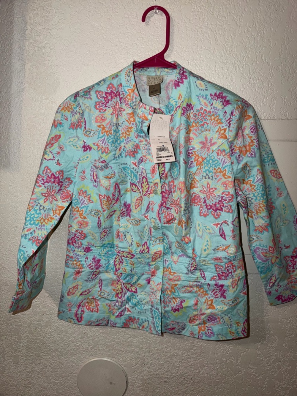 Sigrid Olsen Aqua Floral Print Jean Jacket